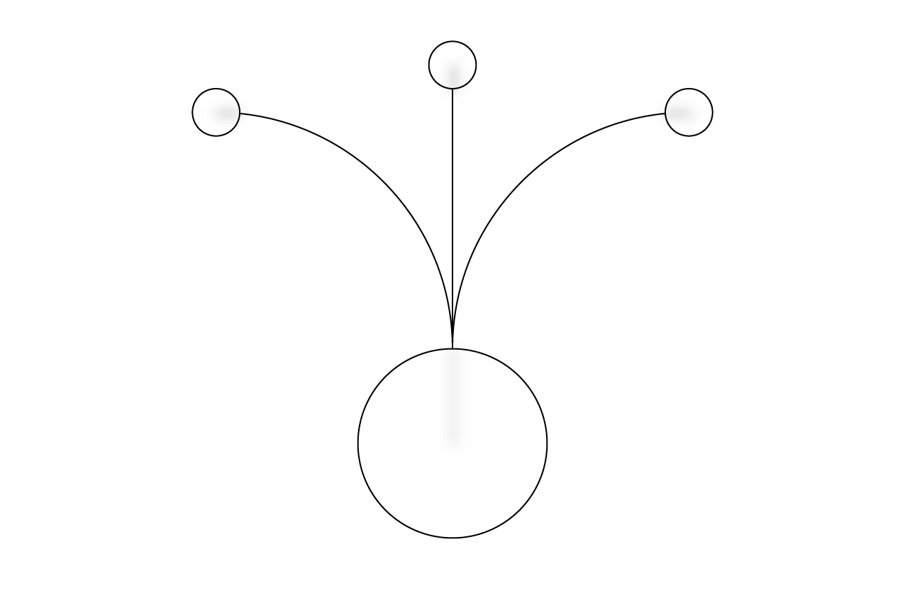 Lineart illustration of a circle with three smaller circles above connected via thin lines